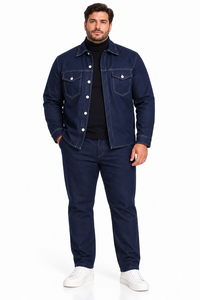 Mens Midnight Navy Denim Walking Suit – Contrast Stitch Jacket & Matching Pants