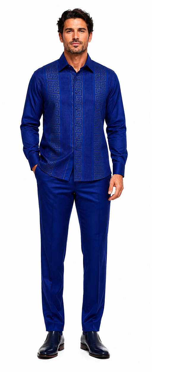 Mens Royal Navy Heritage Walking Suit – Greek Key Pattern Shirt & Matching Pants