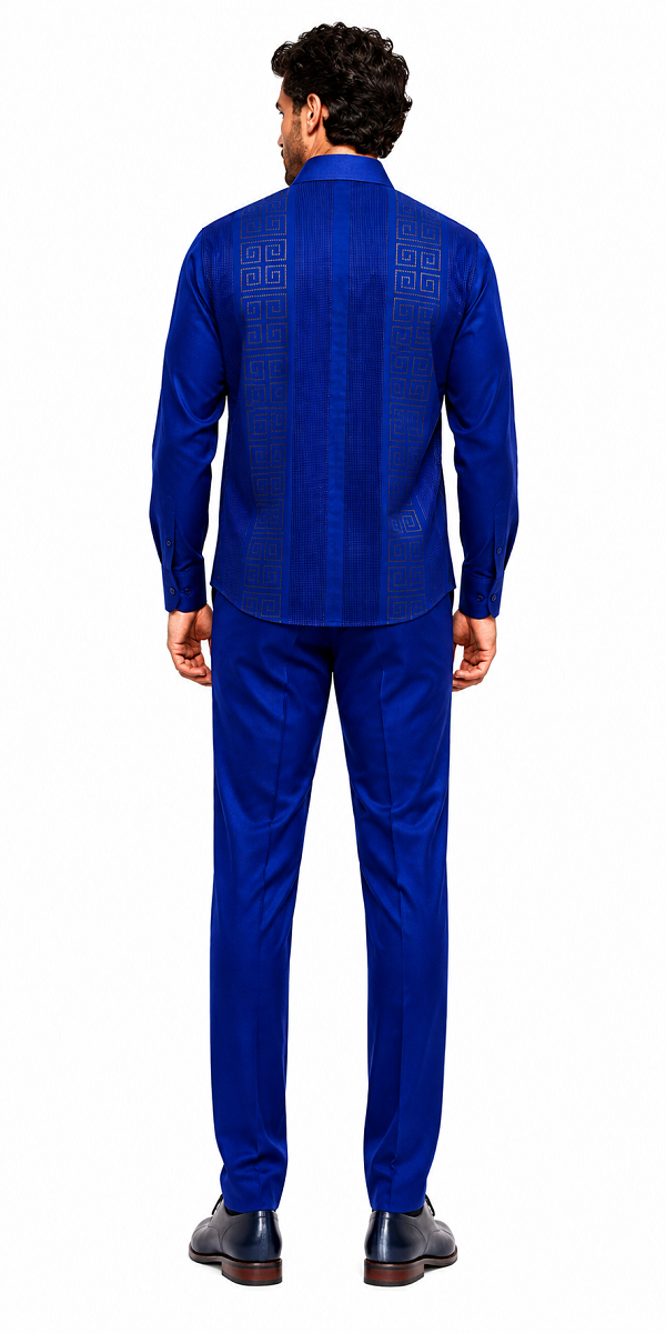 Mens Royal Navy Heritage Walking Suit – Greek Key Pattern Shirt & Matching Pants