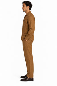 Mens Luggage Brown Casual Dressy Walking Suit – Long-Sleeve Shirt & Matching Pants
