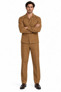 Mens Luggage Brown Casual Dressy Walking Suit – Long-Sleeve Shirt & Matching Pants