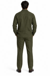 Mens Olive Drab (OD) Casual Dressy Walking Suit – Long-Sleeve Shirt & Matching Pants