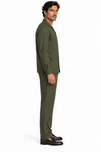 Mens Olive Drab (OD) Casual Dressy Walking Suit – Long-Sleeve Shirt & Matching Pants