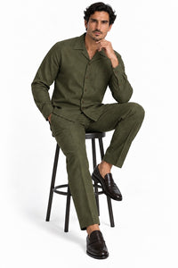 Mens Olive Drab (OD) Casual Dressy Walking Suit – Long-Sleeve Shirt & Matching Pants