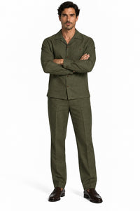 Mens Olive Drab (OD) Casual Dressy Walking Suit – Long-Sleeve Shirt & Matching Pants
