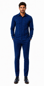 Mens Royal Blue Metro Stripe Walking Suit – Signature Shirt & Coordinating Pants