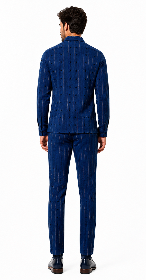 Mens Royal Blue Metro Stripe Walking Suit – Signature Shirt & Coordinating Pants