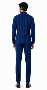 Mens Royal Blue Metro Stripe Walking Suit – Signature Shirt & Coordinating Pants
