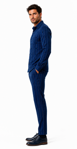 Mens Royal Blue Metro Stripe Walking Suit – Signature Shirt & Coordinating Pants
