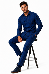 Mens Royal Blue Metro Stripe Walking Suit – Signature Shirt & Coordinating Pants