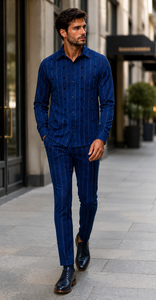 Mens Royal Blue Metro Stripe Walking Suit – Signature Shirt & Coordinating Pants