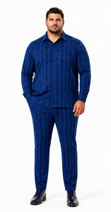 Mens Royal Blue Metro Stripe Walking Suit – Signature Shirt & Coordinating Pants