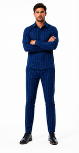 Mens Royal Blue Metro Stripe Walking Suit – Signature Shirt & Coordinating Pants