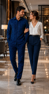 Mens Royal Blue Metro Stripe Walking Suit – Signature Shirt & Coordinating Pants