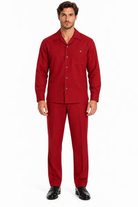 Mens Crimson Red Classic Walking Suit – Long-Sleeve Shirt & Matching Pants