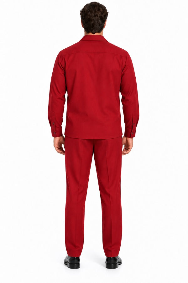 Mens Crimson Red Classic Walking Suit – Long-Sleeve Shirt & Matching Pants