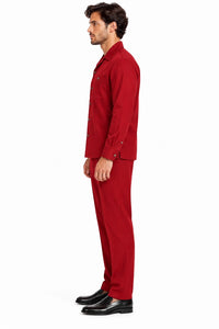 Mens Crimson Red Classic Walking Suit – Long-Sleeve Shirt & Matching Pants
