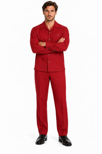 Mens Crimson Red Classic Walking Suit – Long-Sleeve Shirt & Matching Pants
