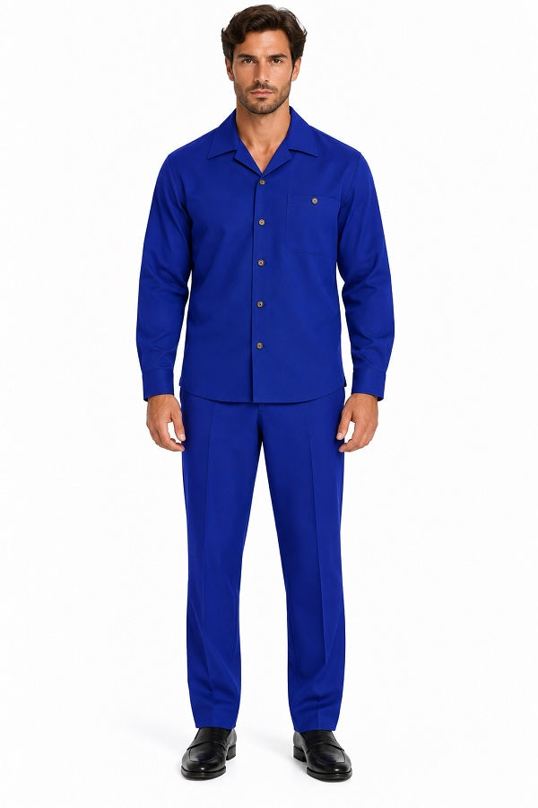 Mens Royal Blue Classic Walking Suit – Long-Sleeve Shirt & Matching Pants