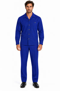 Mens Royal Blue Classic Walking Suit – Long-Sleeve Shirt & Matching Pants