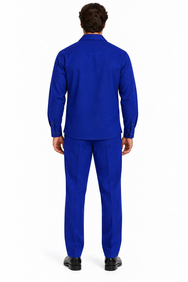 Mens Royal Blue Classic Walking Suit – Long-Sleeve Shirt & Matching Pants
