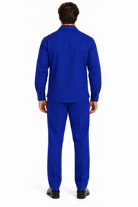 Mens Royal Blue Classic Walking Suit – Long-Sleeve Shirt & Matching Pants