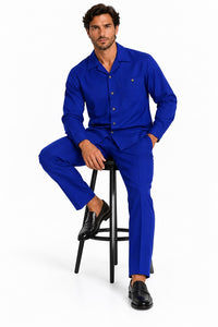Mens Royal Blue Classic Walking Suit – Long-Sleeve Shirt & Matching Pants