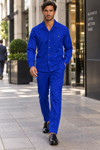 Mens Royal Blue Classic Walking Suit – Long-Sleeve Shirt & Matching Pants