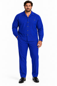 Mens Royal Blue Classic Walking Suit – Long-Sleeve Shirt & Matching Pants