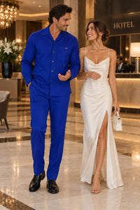 Mens Royal Blue Classic Walking Suit – Long-Sleeve Shirt & Matching Pants