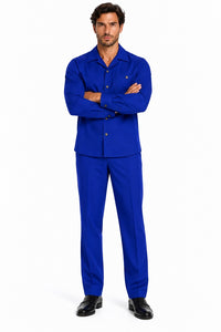 Mens Royal Blue Classic Walking Suit – Long-Sleeve Shirt & Matching Pants