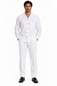 Mens Pure White Signature Walking Suit – Long-Sleeve Shirt & Matching Pants