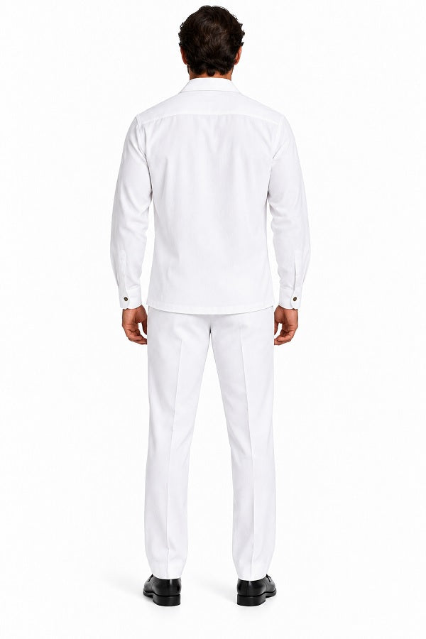 Mens Pure White Signature Walking Suit – Long-Sleeve Shirt & Matching Pants