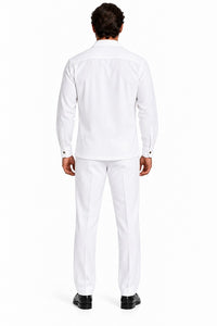 Mens Pure White Signature Walking Suit – Long-Sleeve Shirt & Matching Pants