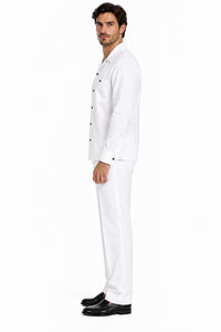 Mens Pure White Signature Walking Suit – Long-Sleeve Shirt & Matching Pants