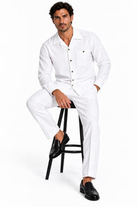 Mens Pure White Signature Walking Suit – Long-Sleeve Shirt & Matching Pants