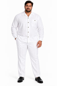 Mens Pure White Signature Walking Suit – Long-Sleeve Shirt & Matching Pants