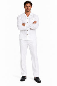 Mens Pure White Signature Walking Suit – Long-Sleeve Shirt & Matching Pants