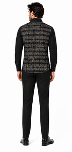 Mens Black Geo-Luxe Walking Suit – Patterned Long Sleeve Shirt & Matching Pants Set