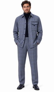 Mens Steel Blue Heritage Plaid Walking Suit – Shirt Jacket & Matching Pants