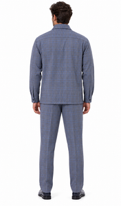 Mens Steel Blue Heritage Plaid Walking Suit – Shirt Jacket & Matching Pants