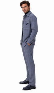 Mens Steel Blue Heritage Plaid Walking Suit – Shirt Jacket & Matching Pants