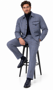 Mens Steel Blue Heritage Plaid Walking Suit – Shirt Jacket & Matching Pants