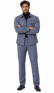 Mens Steel Blue Heritage Plaid Walking Suit – Shirt Jacket & Matching Pants