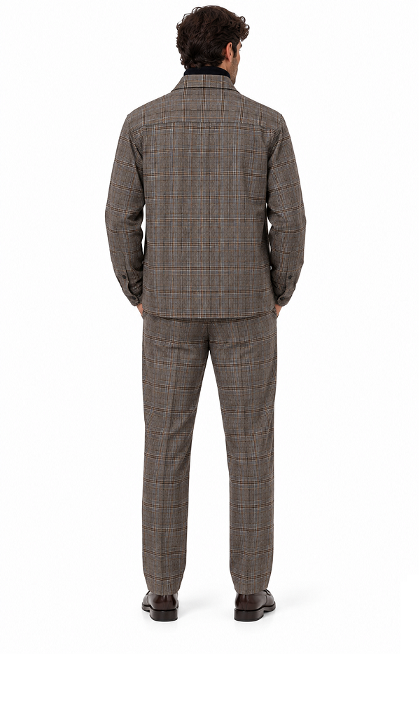 Mens Mocha Brown Heritage Plaid Walking Suit – Shirt Jacket & Matching Pants