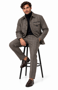 Mens Mocha Brown Heritage Plaid Walking Suit – Shirt Jacket & Matching Pants