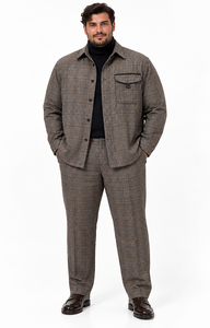 Mens Mocha Brown Heritage Plaid Walking Suit – Shirt Jacket & Matching Pants
