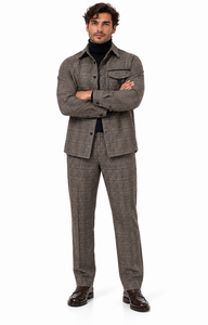 Mens Mocha Brown Heritage Plaid Walking Suit – Shirt Jacket & Matching Pants