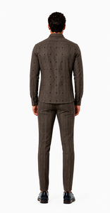 Mens Mocha Brown Heritage Stripe Walking Suit – Textured Shirt & Matching Pants