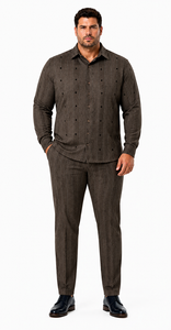 Mens Mocha Brown Heritage Stripe Walking Suit – Textured Shirt & Matching Pants